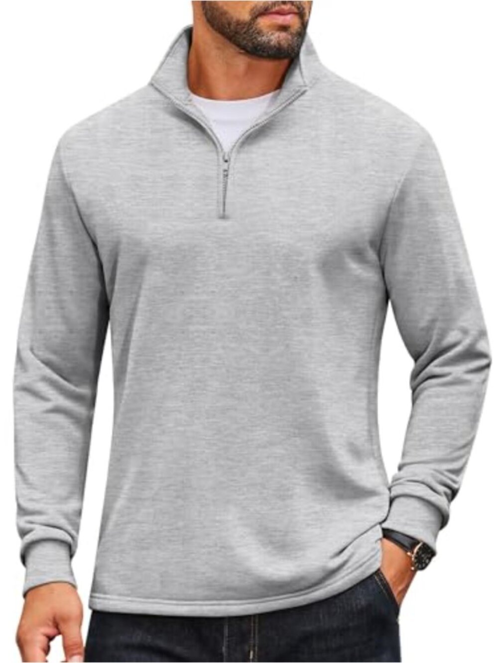 Men's Quarter Zip Pullover Sweatshirt Mock Neck Quilted Lightweight Long Sleeve